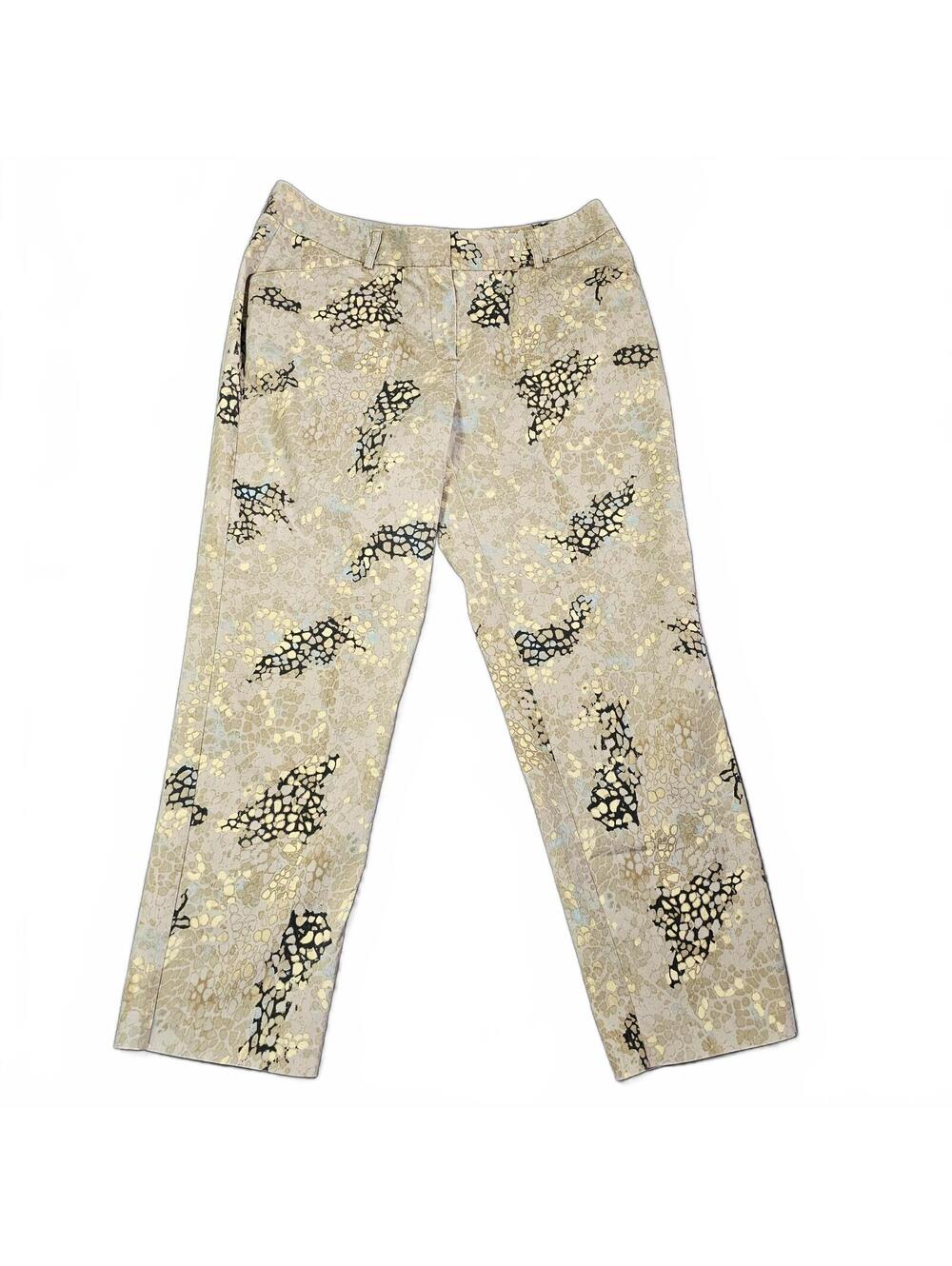 Zac & Rachel Women's Size 12 Beige Patterned Casual Pants Cotton Blend Gold
